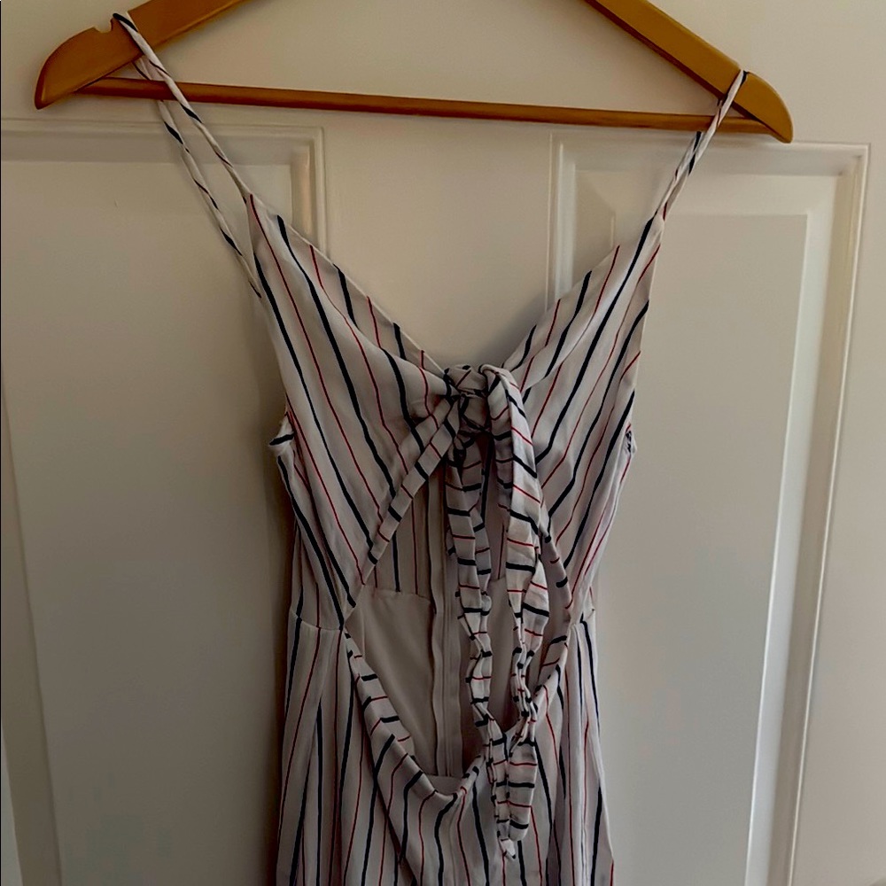 Blue Blush White Dress with Red and Blue Stripes